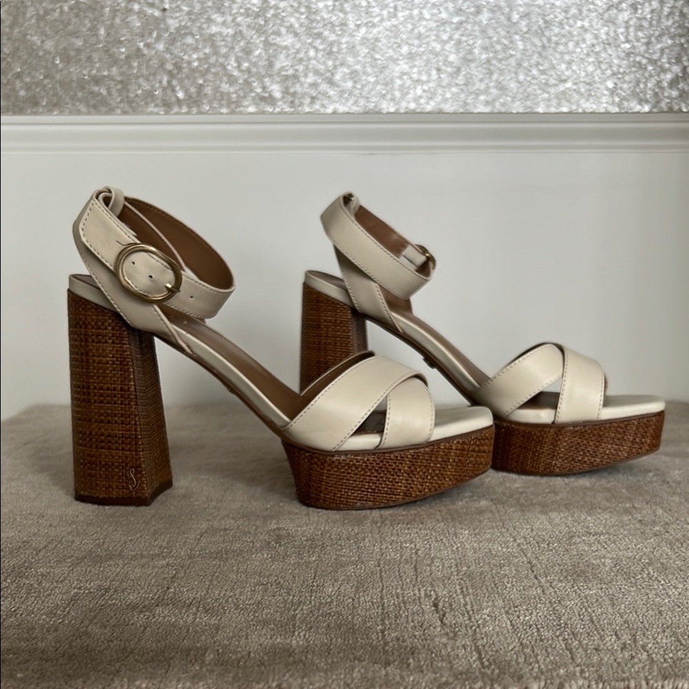 Sam Edelman Nolita Criss Cross Front Ankle Strap-Ivory Platform Sandal size 8.5